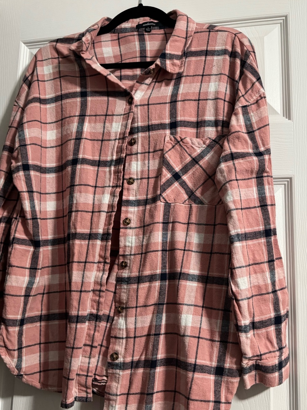 Women's Pink Plaid Button-Up Flannel Shirt – Large